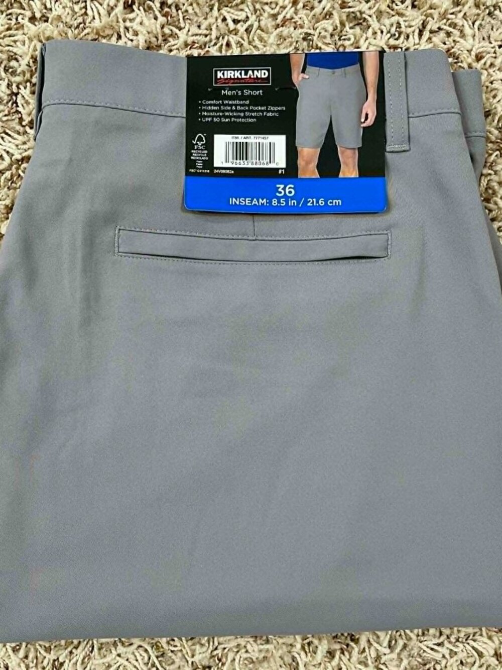 Kirkland Signature Men’s Performance Shorts Gray, Size 36 (New)